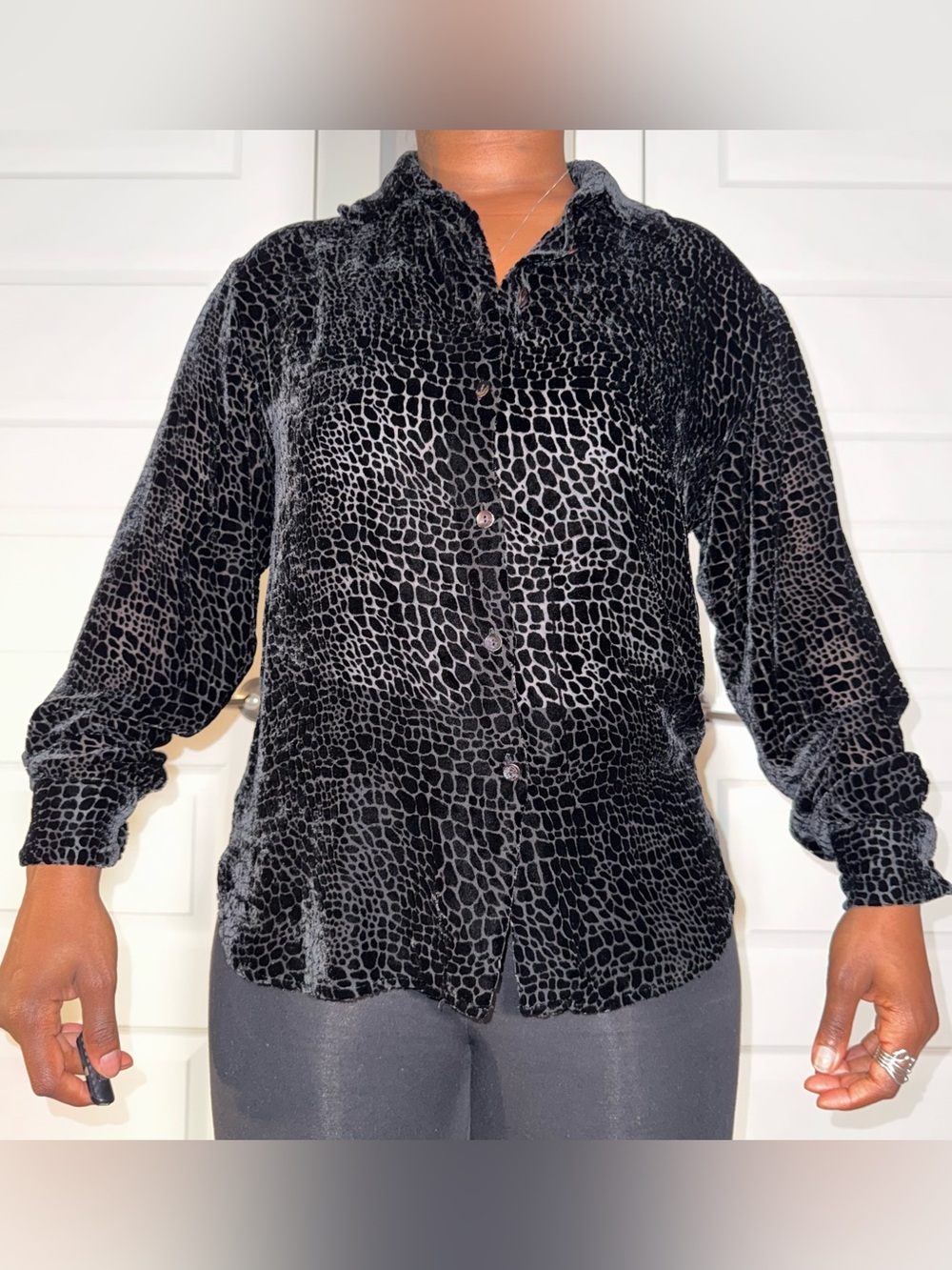 Vintage Reptile Burnout Velvet Button-Up